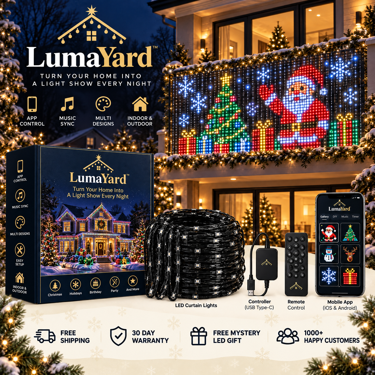 LumaYard™ Smart Animated Christmas Balcony Lights